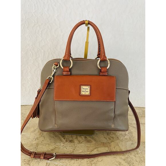 Dooney & Bourke Aubrey Satchel - Gray Pebbled Leather Bag - with D & B Key Fob - Picture 1 of 12
